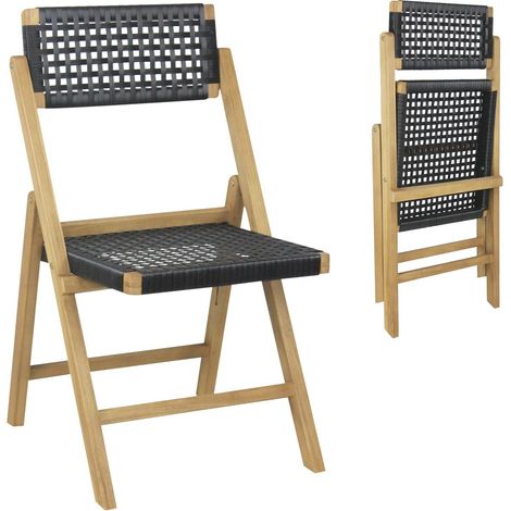2 Piece Patio Folding Chairs Portable Garden Solid Teak Wood Dining Chairs (1/5)