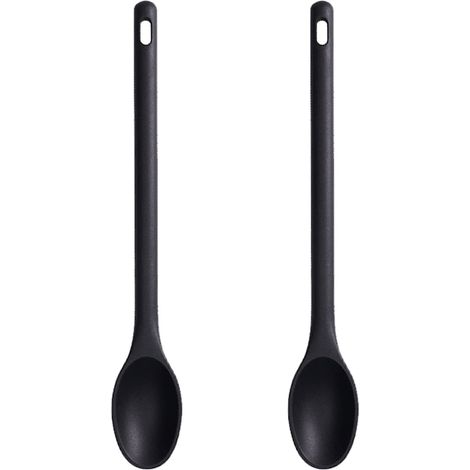 2 Pièces Cuillèe à Mélange en Silicone - Louche à Soupe Haute Tempéatue - Cuillèe Longue Plastique pou Cuisine, Cuisson, Mélange et Sevi (Noi) (1/4)