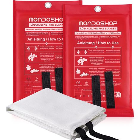 Lot de 2 couvertures anti-incendie de cuisine, 1 x 1 m, en fibre de verre, pour feux de graisse, barbecue, caravane, cuisine, école (1/5)