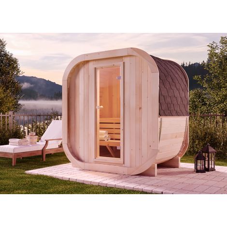 FinnTherm Sauna tonneau ScandiCube Mini XXS Naturel , 42 mm Épaisseur de paroi 210 x 136 cm (1/5)