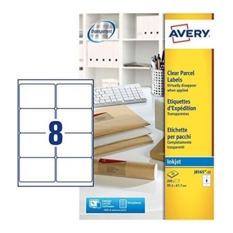 Packung mit 25 Blatt transparenten Quickpeel-Etiketten-Tintenstrahldrucker-99,1x67,7 mm Vogel
