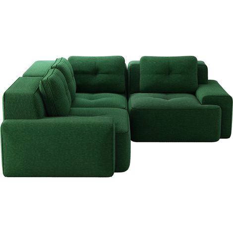 Modulares Ecksofa aus grünem Cord-Samt, montagefrei, mit rutschfester Unterseite (1/5)