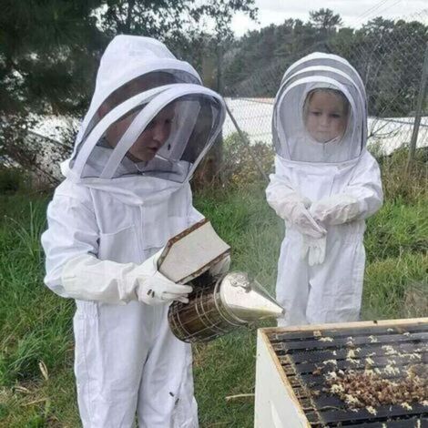 Ensemble d'apiculture pour enfants (avec gants) - Combinaison en pur coton à manches longues, protection enfant, matériel d'apiculture (Taille M, blanc) (1/3)