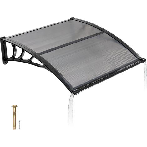 Auvent de Porte d'Entrée 96,5x101,7 cm Marquise de Porte Extérieur en Polycarbonate pour Fenêtres Porche Balcon, Protection contre Pluie, Neige, Soleil, avec Drainage, Support ABS, Gris Fumé (1/5)