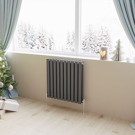 Acezanble Horizontal Oval Column Radiator Central Heating Rad 600x590mm Double Anthracite