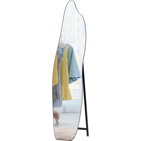 Miroir sur pied sans cadre, forme irrégulière, avec support, 40 x 4 x 160 cm, noir et argent (1/5)