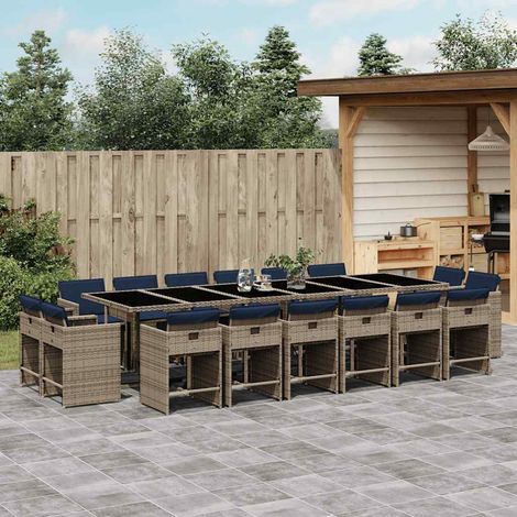 vidaXL Set da pranzo da giardino da 17 pz con Cuscini Grigio (1/5)