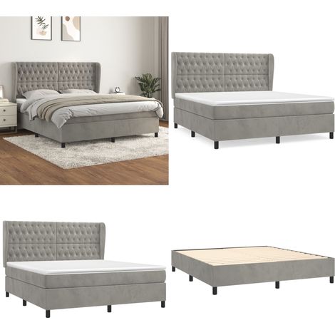 Sommier à lattes de lit et matelas Gris clair 160x200cm Velours - Lit Tapissier - Lit Velours - Lit Double - Literie - Chambre À Coucher - Home & Living (1/5)