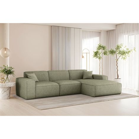 Ecksofa Designersofa CELES PREMIUM in Stoff Artico Grün Ottomane Rechts