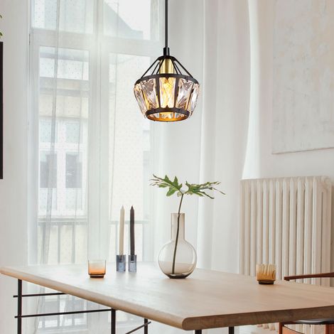 Suspension lampe suspension salon cristaux de verre suspension lampe de table à manger, métal laiton noir, 1x douille E27, DxH 12,5x150 cm (1/5)