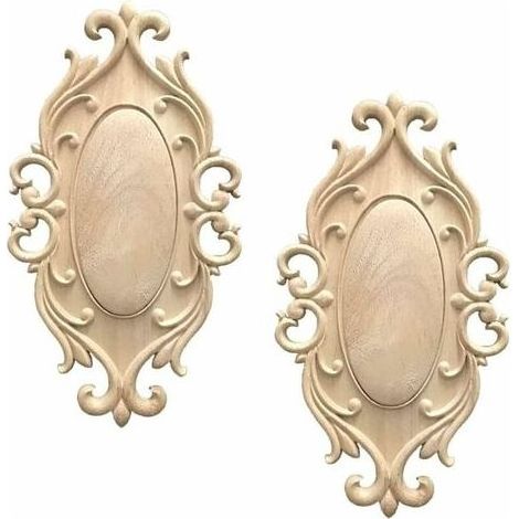 Moulure Decorative Bois 2 Pièces Ovale Non Peinte Decoratif Artisanat Bois Sculpte Decal pour Décoration Meuble de Cuisine Meubles READCLY (1/5)