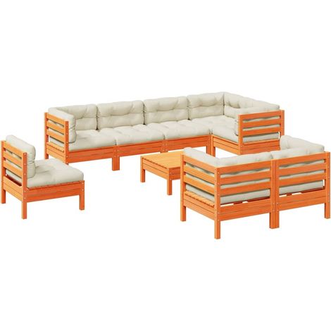 Maison Exclusive - Set de sofás jardín 9 pzas con cojines madera (1/5)