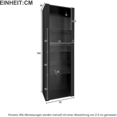 MEUBLIV Vitrine 55x38x166 cm Schwarz – LED, 3 Glasböden (1/5)