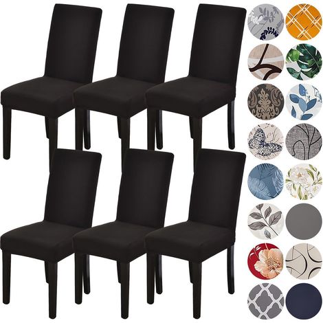 Housses de chaise extensibles et lavables pour salle à manger, lot de 6, noir (1/5)