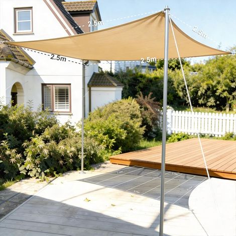 1 Voile d'ombrage carré 2,5x2,5m HDPE 185g/m² protection UV avec anneaux en D acier inoxydable pour jardin terrasse patio