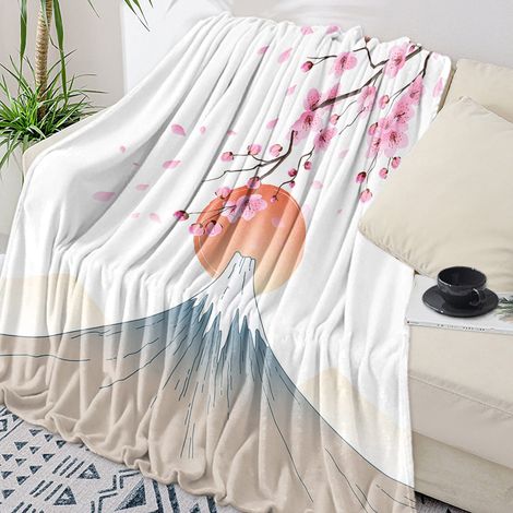 Couverture Flanelle - Motif Cerisier Japonais - Pour Lit Bureau Canapé - 40 x 50 Pouces (1/5)