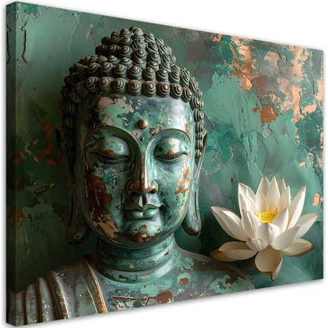 Tableau déco Fleur de lotus Bouddha Zen Spa vert 90x60 (1/4)