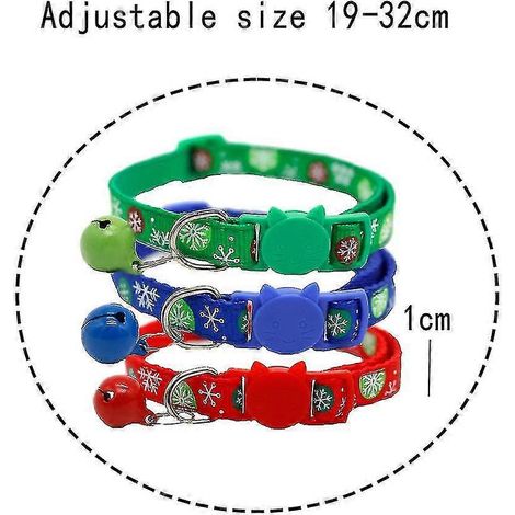 Lot de 3 colliers de Noël pour chat – ajustables, bleu + rouge + vert (1/2)