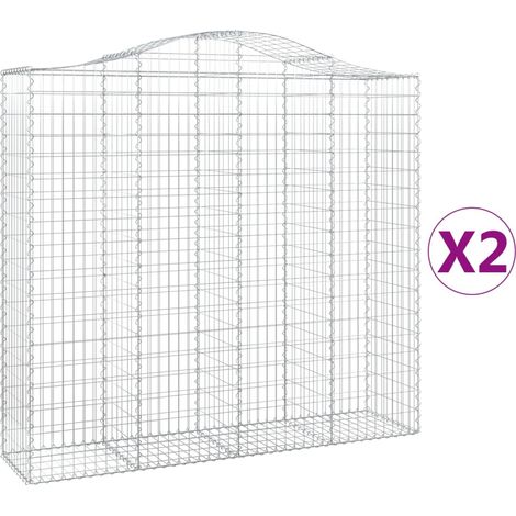 Set 2 cestini per gabbioni recinzione a gabbia muro di contenimento ad arco 200 x 50 x 180/200 cm ferro zincato Argento 020041352