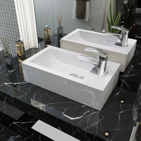 Vasque à poser - Lavabo Lave-mains - Évier + trou de robinet Céramique Blanc 46 x 25,5 x 12 cm Chic-565226 (1/5)