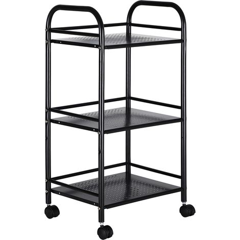 Carrello Estetista 3 Ripiani in Metallo Nero 4 Ruote Arredo Bagno Salvaspazio (1/5)