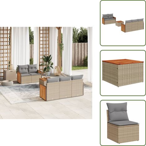 Cuscini da seduta - vidaXL Set Divano da Giardino 6 pz con Cuscini Beige in Polyrattan - Rattan PE
