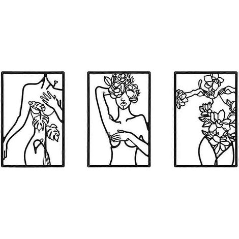 Set minimalistisches Metall-Schild mit Frauenkörper-Motiv für drinnen und draußen, Garten