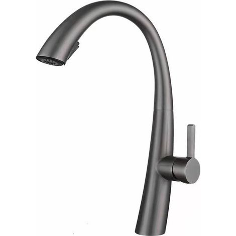 Grifo de cocina extraíble, acero inoxidable, giratorio 360°, agua fría y caliente, color gris bronce. (1/3)
