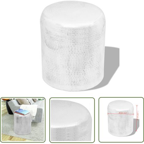 The Living Store Hocker/Beistelltisch aus gehämmertem Aluminium Silbern - Stilvoller Hocker - Alu-Hocker - Gehämmertes Aluminium - Dekorationsstück - Wohnzimmerdeko (1/4)