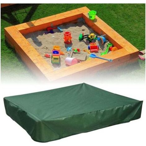 Bâche bac à Sable 120x120 cm Housse Protection Étanche UV Protection 70% pour bac à Sable Oxford avec Cordon de Serrage, Vert (1/5)