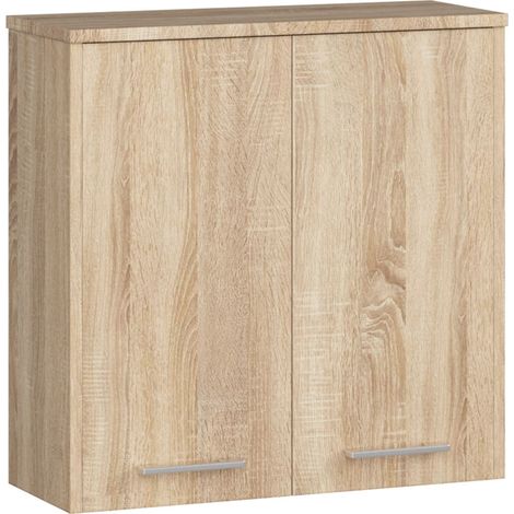 Akord – Armoire murale de salle de bain – Chêne Sonoma – 60 cm – 2 portes battantes – 2 étagères – Panneau stratifié – Finition mate
