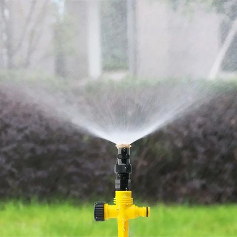 Arroseur de jardin (jaune) à rotation à 360° pour l'irrigation, l'arrosage des plantes, l'agriculture, les pelouses, les fermes et les serres. (1/4)