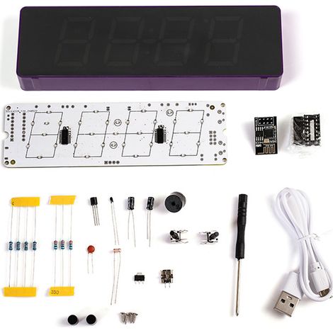 Kit d'horloge WiFi colorée IoT ESP8266 intelligent ensemble de pièces de soudure électronique DIY pratique synchronisation automatique de l'heure avec affichage et luminosité personnalisables (1/5)