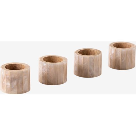 SKLUM Set mit 4 Serviettenringen aus Mangoholz und Perlmutt Anmon Beige Leinen                                  