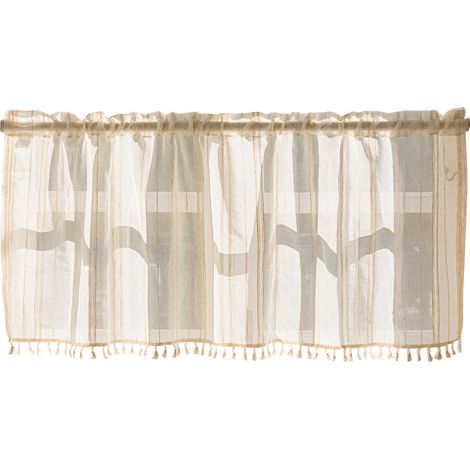 Cortina transparente blanca y beige para cocina, sala de estar, dormitorio infantil, ventana, 100 cm de ancho x 60 cm de alto, 2 piezas, estilo bohemio, cortina pequeña (1/4)