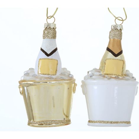 Boule de Noël, bouteille de champagne sur glace, décoration de Noël, figurine
