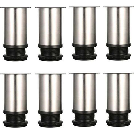 Lot de 8 Pieds de meubles, réglables Pied pieds de meubles - Chrome Métal - Hauteur réglable (Total: 80-95mm)