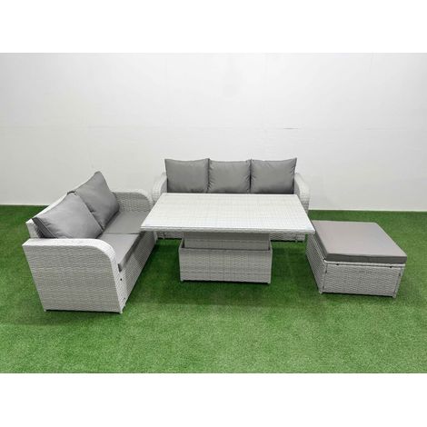 Fimous 6 Seater PE Rattan Wicker Garden Furniture Patio Conservatory Sofa Set with Adjustable Lifting Dining or Coffee Table 3 Seater Sofa Love Sofa Big Footstool (1/5)