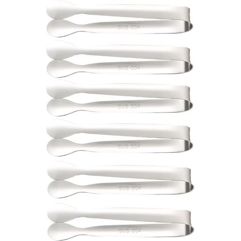 Lot de 6 pinces à glaçons, mini pinces à sucre, petites pinces de service en acier inoxydable, pour apéritifs, goûters, bars à café, desserts