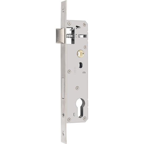 Serratura incassata per cancello da giardino in acciaio inossidabile 92x40mm - Interasse 92mm, perno 40mm, reversibile sinistra/destra - Porta in metallo (1/4)