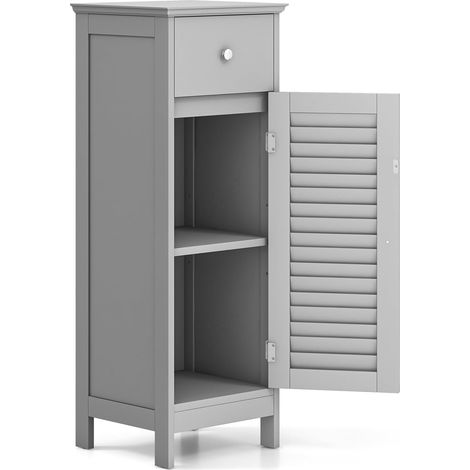 COSTWAY Mueble Auxiliar Baño, Cajón y Puerta de Persiana, Armario Baño con Estante Ajustable, Mueble Baño Cocina, 32 x 30 x 88cm (Gris) (1/5)