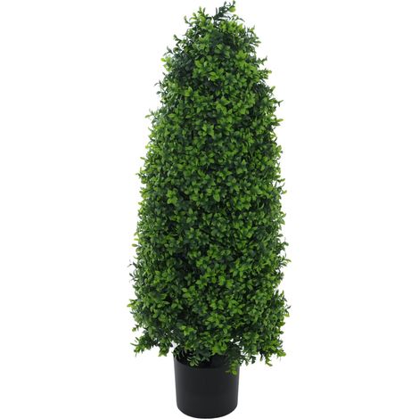 [NON UTILIZZATO] Bosso artificiale HHG-055, in vaso, albero decorativo, forma conica, realistica, sempreverde, per esterni, 90x35x35cm (1/5)