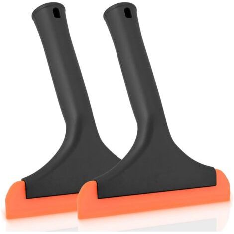 2pcs Raclette en Silicone avec Trous d'accrochage, 6INCH, Raclette à vitres Multifonction pour Porte Miroir de Douche, fenêtre, Verre, Pare-Brise de Voiture, Noir+Orange (1/5)