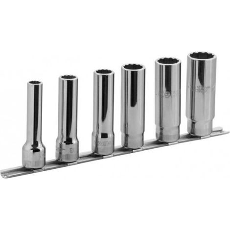 BAHCO - Jeu de douilles 1/2" avec profil 12 pans, dimensions métriques - 6 pcs/rail