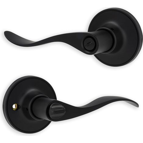 1 Kit Poignée à Condamnation Noire Mate, Serrure Tubulaire Zinc, Pour Porte Intérieure Bois Salle de Bain (1/5)