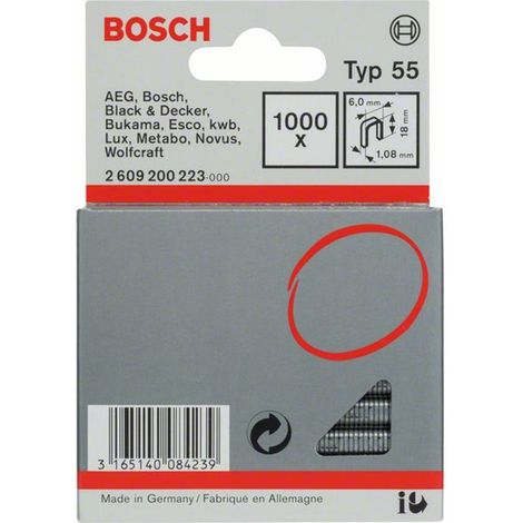 Bosch 1.000x Schmalrückenklammer Typ 55, 6 x 1,08 x 18 mm - 2609200223
