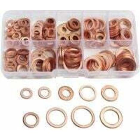 Rondelle Flat en Cuivre Ring Métriques Coffret de Rondelle Joint Assortiment 9 Tailles M5-M14 Avec Boîte Joint de Bouchon de Puisard Huile Outil Accessoires 200pcs (1/5)