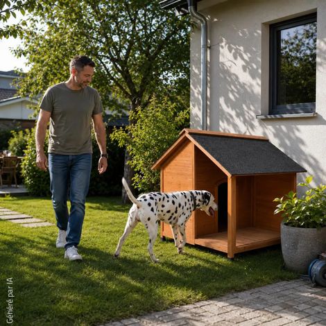 Niche en bois pour chien avec terrasse - Taille L (1/5)