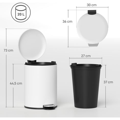 Poubelle de 20 L à pédale, avec bac intérieur, anti-traces de doigts, fermeture silencieuse, blanc crème (1/5)