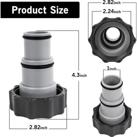 Intex Ersatzschlauchadapter für Pumpen mit Gewinde – Für 1,5"- und 1,25"-Schläuche – Serie A 25077RP 8" Grau 2er-Pack (1/4)